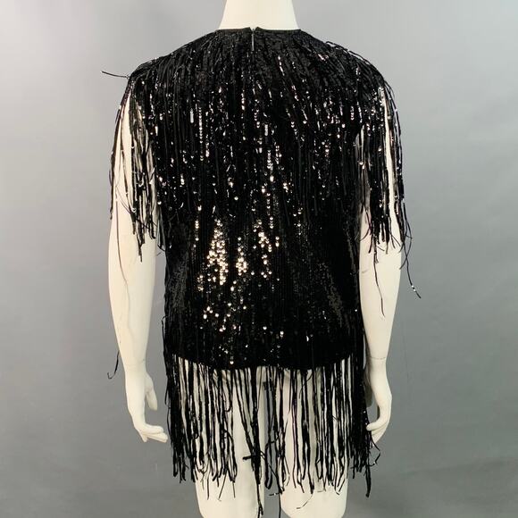 MSGM Size XL Black Polyester Sequined Sleeveless Fringe Dress Top - Picture 4 of 7